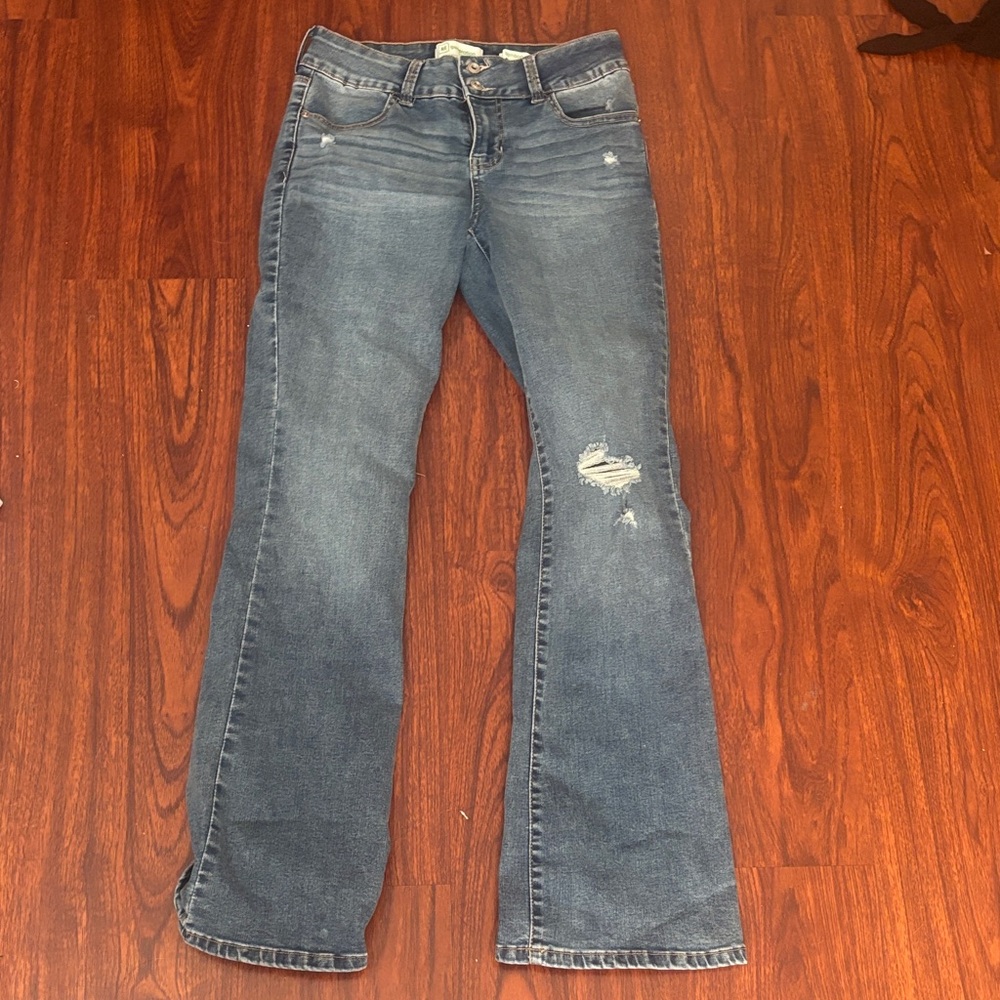 Celebrity Pink Blue Distressed Flare Jeans